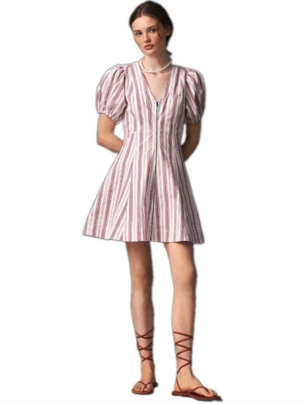 Anthropologie Pilcro Calder Pink & White Striped Puff Sleeve Mini Dress Sz: XL
